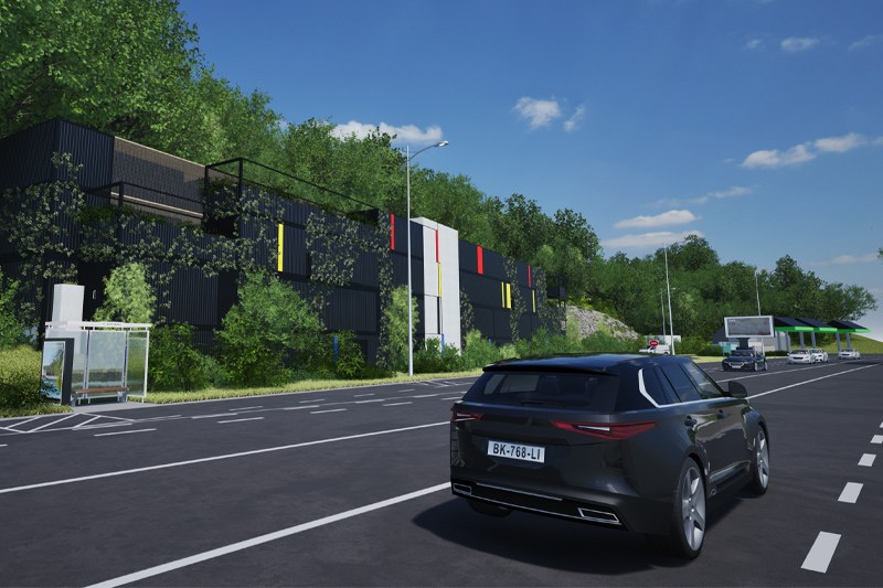 Rendu du futur bâtiment de self-storage Secutainer en bordure de route